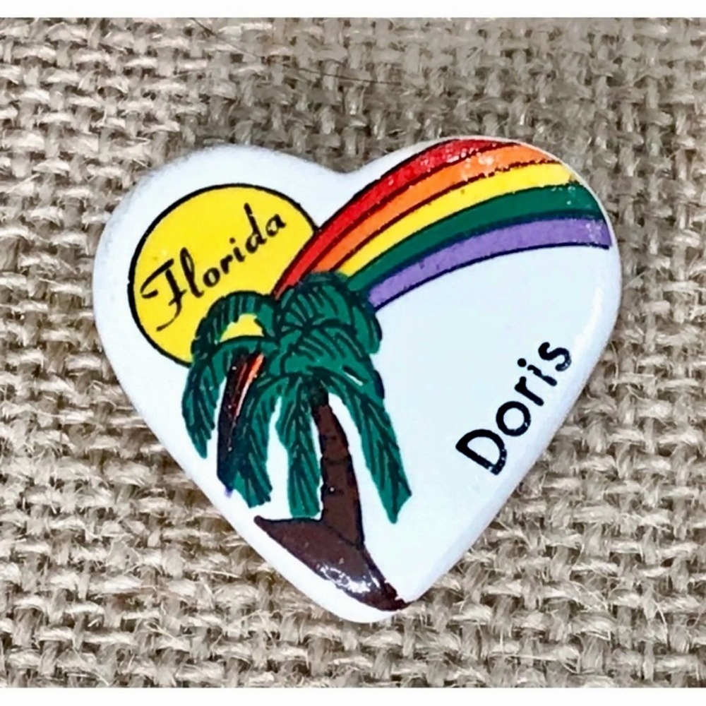 Florida Rainbow Heart Name Lapel Pin Personalized Doris Nostalgia 80s Retro Fun